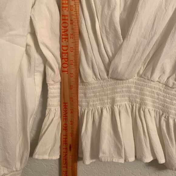 HYFVE White V-Neck Elastic Waist Ruffle Cotton Women's Top Size L - Picture 4 of 9